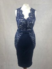 Quiz Lace Bodycon V-Neck Open Back UK 8 Navy TD017 MM 04