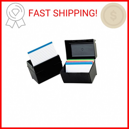 Oxford 01351 Plastic Index Card Flip Top File Box Holds 300 3 x 5 Cards, Matte B