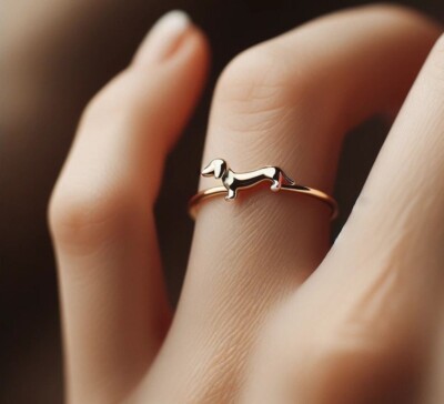 Gold-Plated Dachshund Dog Ring | Adorable Animal Jewelry | Unique Statement Ring