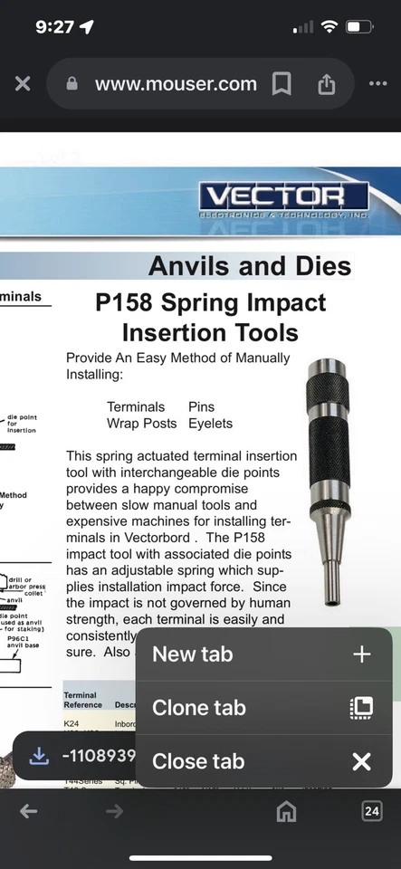 Vector P-158 Electronics Impact Insertion Tool. For R31 , R32 +Adapter-P96C2. - Image 3 of 4