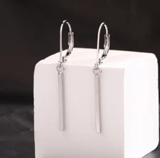 Women 925 Silver Plated LeverBack Hoop French Wire Drop Dangle Bar Earrings PE63