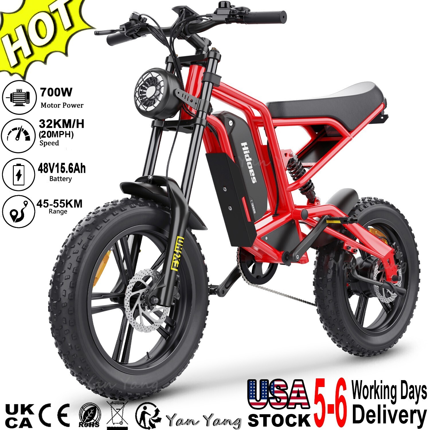 700W Electric Fat Tire Bike Off-Road Dirt E-Bicycle 20 Inch