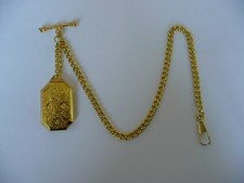 single albert gold plated pocket watch chain old vintage double locket fob t bar