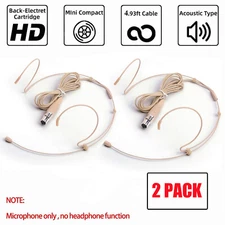 2x Headset Mic Headworn Microphone Mini XLR 4 Pin TA4F For Shure Wireless System
