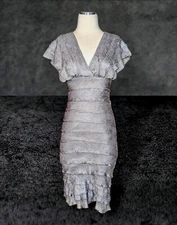 MAX STUDIO Women's GRAPHITE Gray RUFFLE Sheath Layered Dress Sleeveless GAUZE XS