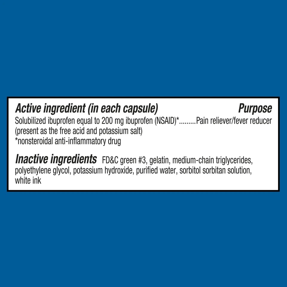 Mini cápsulas blandas Equate Ibuprofeno analgésico y reductor de fiebre 200 mg 300 unidades Foto 4 de 4