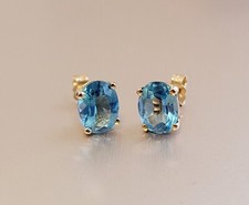 2.50 Carat Genuine Blue Topaz Oval Stud Earrings in 14k Gold