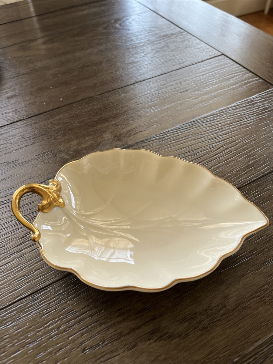 Vintage Lenox Hand Decorated￼24K Gold Trim Leaf Dish Made In USA