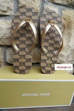 Michael Kors NIB MK Flip Flop PVC/MK Outline Print Camel Multi-Choose Size