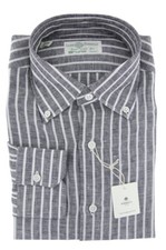 Luigi Borrelli Dark Gray Striped Linen Shirt - Slim - ZZ