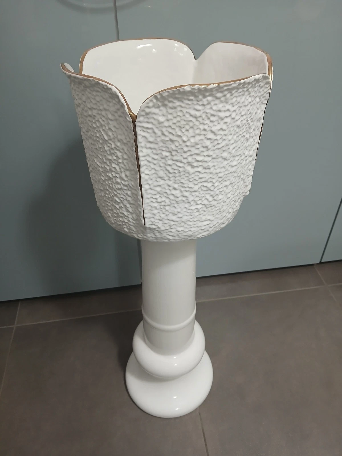 Large Earth Vase 80cm White Porcelain Vintage 70s Op Art Modernism