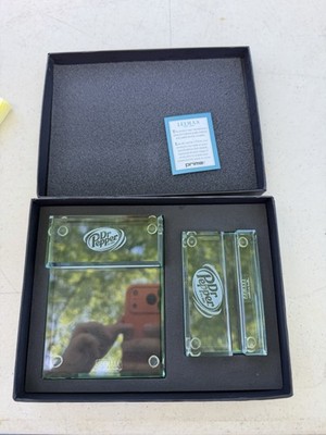 Leeman NY Prime Crystal DR Pepper Desktop Notepad & Business Card Holder Set