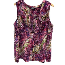 Lane Bryant Empire Waist Blouse Womens 18 Colorful Peacock Button Front Dopamine