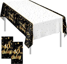 2 Pack Black Gold Table Cloth Cover Happy 40th Birthday Tablecloth Party