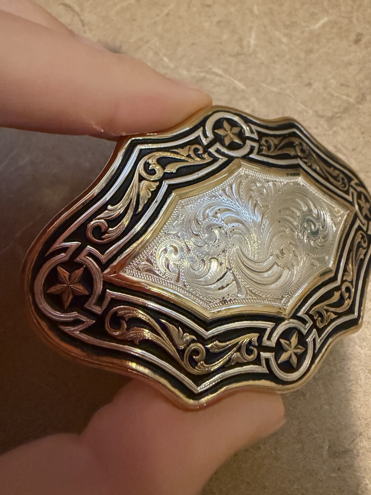 Montana Silversmiths Silver Plated Star Scroll Gold Color Womens Belt Buckle