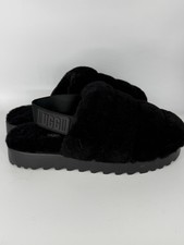 Ugg Women s Super Fluff Slipper Black Sz 7 New Sling back Shearling Warm