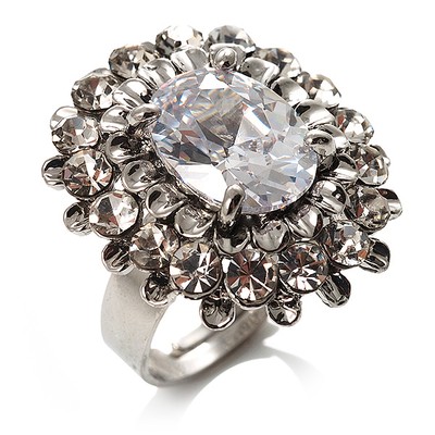 Klar Ovalschliff CZ Kristall Cocktail Ring (silberfarben)
