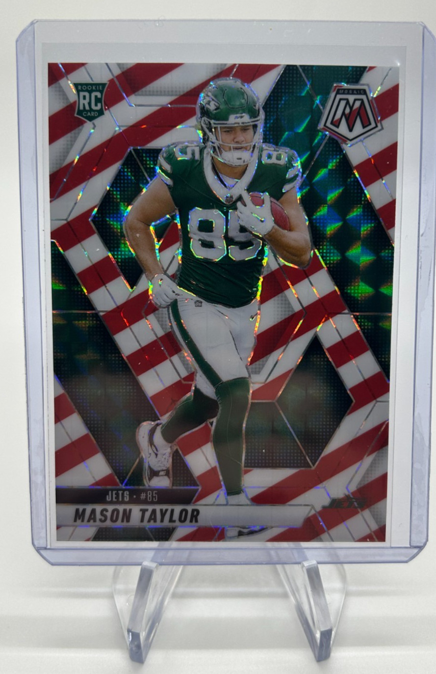 2025 Panini Mosaic Mason Taylor Red & White Stripes #324 New York Jets RC