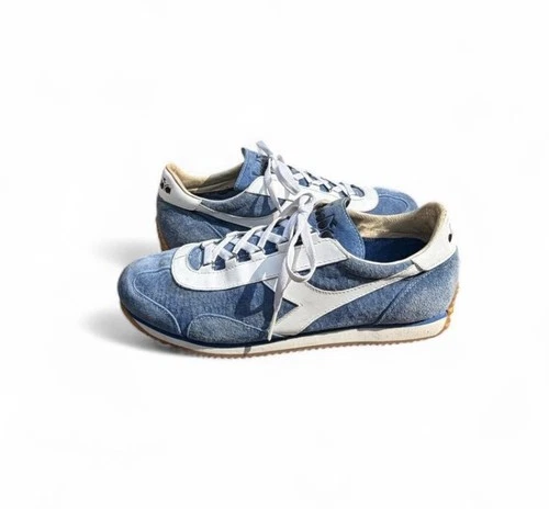 Vintage Diadora Blue Suede Sneakers US 10.5 EU 44.5 NOS Gum Sole Rare
