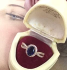 Vintage Jewellery Yellow Gold Ring Blue White Sapphires Antique Deco Jewelry
