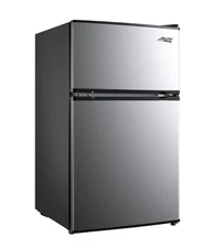 3.2 Cu ft Two Door Mini Fridge with Freezer, Stainless Steel, Energy Efficient