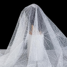White Star Glitter Tulle Fabric, 59 Inches Wide Sparkly Sheer Netting for Bridal