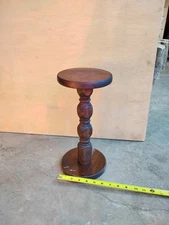 Vintage 13" Tall MCM Wood Pedestal Plant Stand, Handcrafted