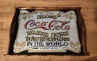 Vintage 1970's Coca-Cola Original Wood Mirrored Tray 16" X 11"