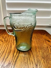 Vintage Coca Cola Green Textured Glass Indiana Glass 64 Oz 