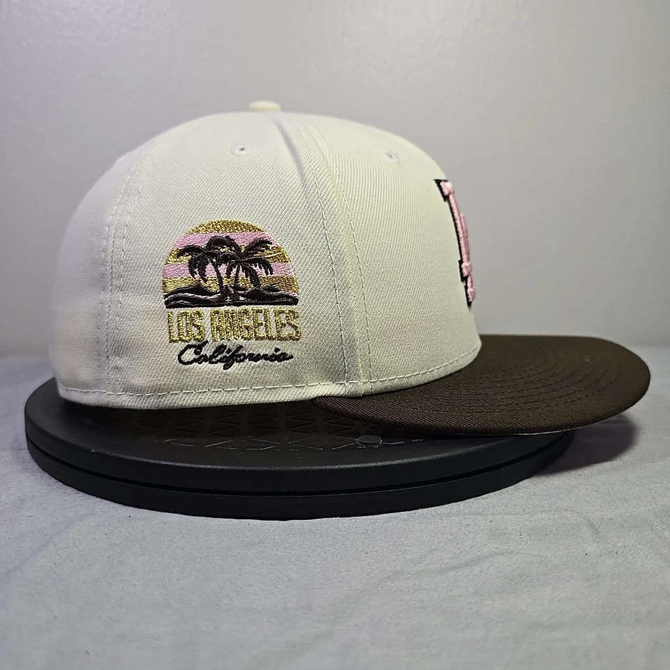 Los Angeles Dodgers Palm Patch 59FIFTY Fitted Hat – Pink UV - 7 3/4 – Cream - Image 2 of 4
