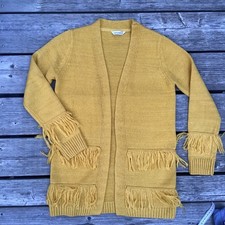 Cardigan offen, Strickjacke senfgelb, Gr. XS/S, Franzen, Boho