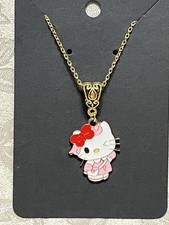 Sanrio Hello Kitty Whimsical Charm Cartoon Adorable Pendant Gold Necklace 18  