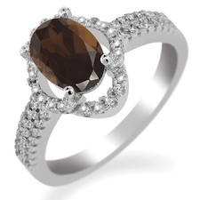 1.79 Ct Oval Brown Smoky Quartz 925 Sterling Silver Ring