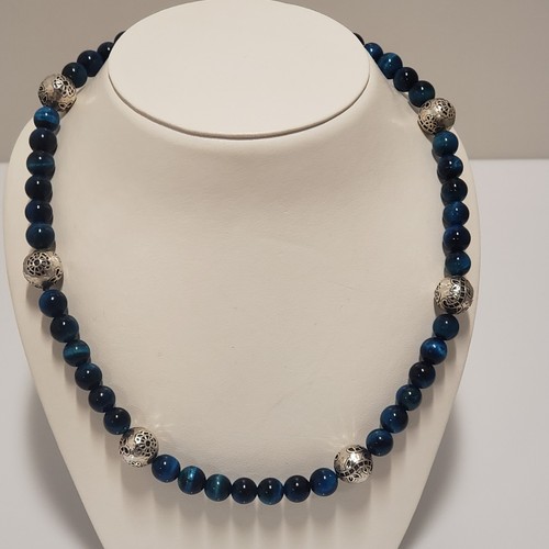 John Hardy JAI Sterlingsilber blau Tigerauge Perlen Halskette Adj