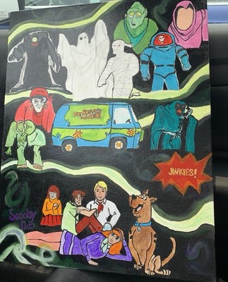 Scooby-Doo Mystery Machine Hand-Painted Acrylic Canvas Cartoon Art Medium