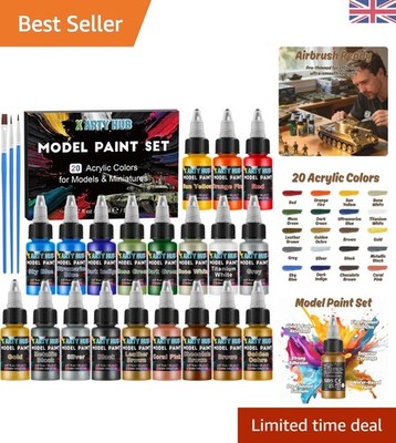 20 Farben Acryl Modellierfarbe Set mit 3 Pinseln für Airbrush & Miniaturen