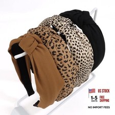 Leopard Print Knotted Cloth Top Headbands for Women - Dark Brown Leopard Print