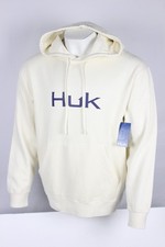 Huk Fishing Men's Huk'd Up Hoodie Sweatshirt Ivory White Navy Logo