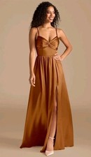 Azazie Zeya Copper A-line Pleated Metallic Satin Dress, Size 8