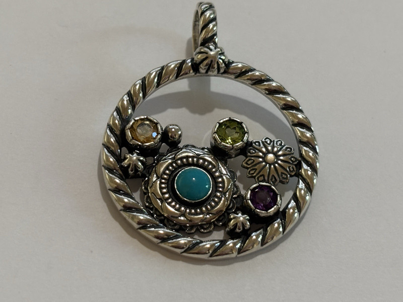 Carolyn Pollack/Relios Sterling Multi Stone Floral Design Large Pendant