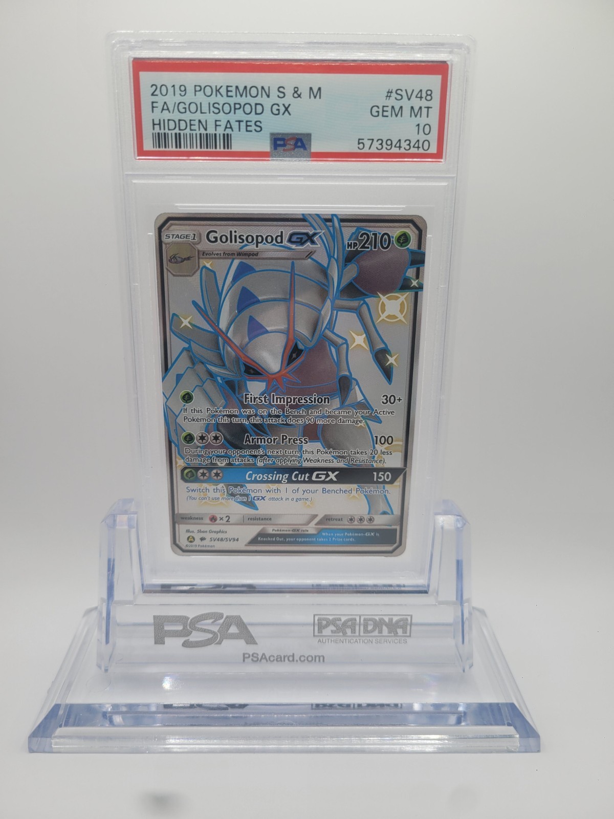2019 POKEMON Golisopod GX SV48/SV94 Hidden Fates: Shiny Vault Holo PSA10