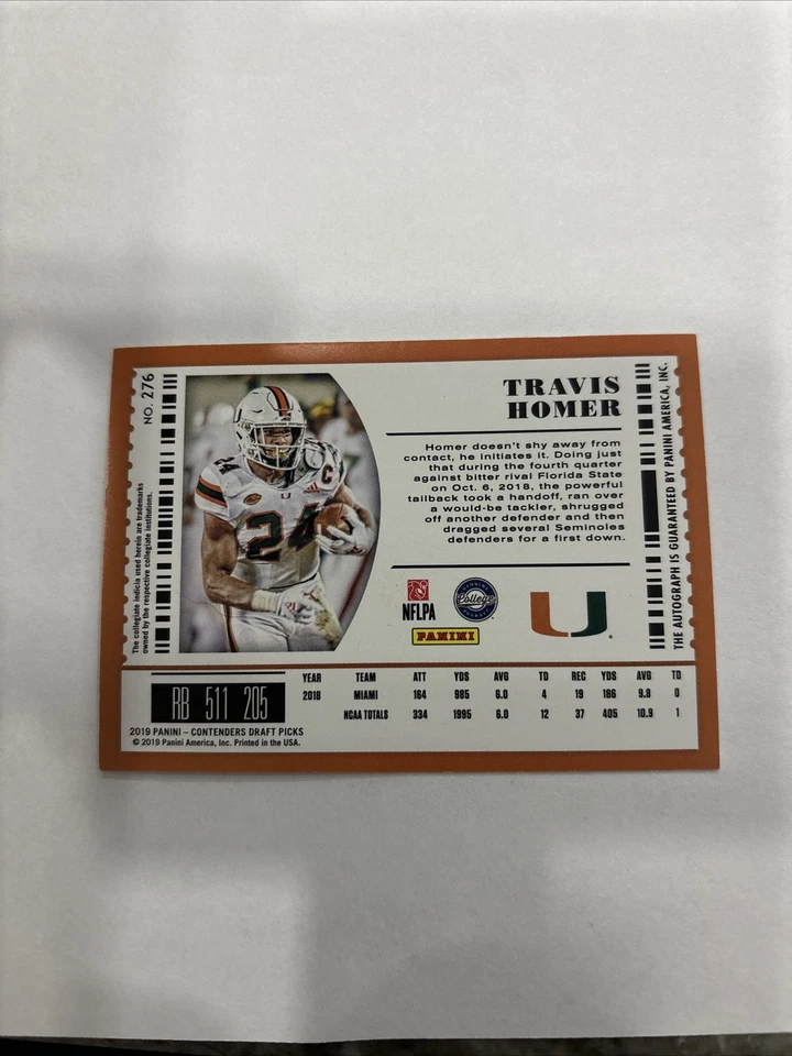 2019 Panini Contenders Draft Picks - College Ticket #276 Travis Homer (AU, RC) - Image 2 of 3