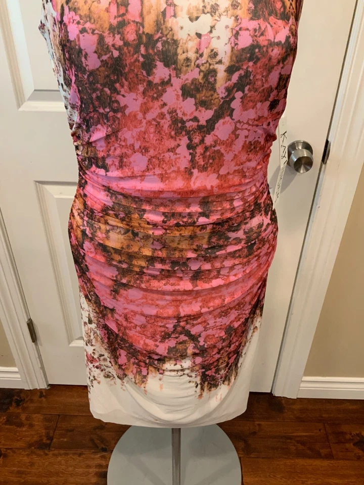 Kay Unger Нью-Йорк белый и розовый цветочный сетки платье без рукавов, размер средний новый - Изображение 3 из 4