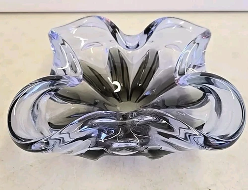 Vintage Murano Sculptural Art Glass Green To Violet Bowl