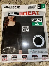 32 Degrees Ladies 2 Pack Heat Base Layer Long Sleeve Shirt Scoop Neck  XL Black