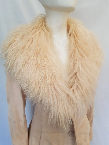 Real suede Mongolian fur Afghan Penny lane style jacket size 16 - Picture 4 of 7