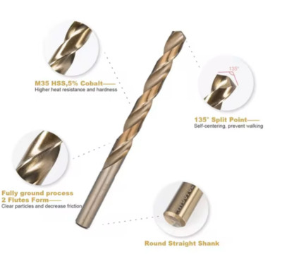 LastCut U pick Cobalt M35 HSS Jobber Drill Bit  1/16  to 1/2 135 Degree S/P
