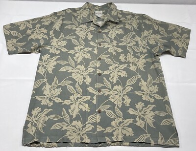 Tommy Bahama Relax Shirt Mens Large Floral Print Button Down 100% Silk Hawaiian