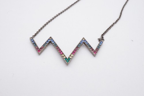 Nadri Necklace Gunmetal Crystal 20" Blue Red Green Wave - Picture 7 of 9
