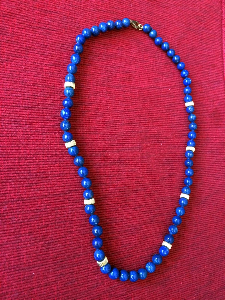 Hermoso Collar Vintage 22" Lapislázuli Cuentas 8mm, Plata de Ley 925 Foto 4 de 4